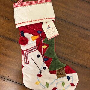 Pottery Barn Kids Quilted Christmas Stocking Snowman Christmas Lights Tree NWT